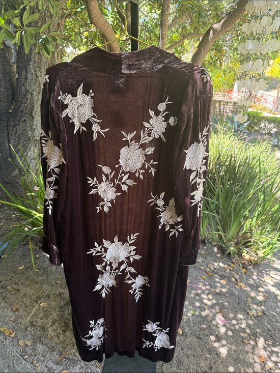 Johnny Was Jackets & Blazers - Johnny Was Plum Velvet Longline Jacket with White Floral Embroidery
